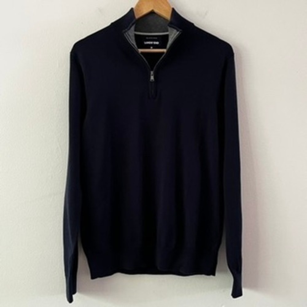 Lands' End Men's Supima Cotton 1/4 Zip Pullover‎ Sweater Navy size medium